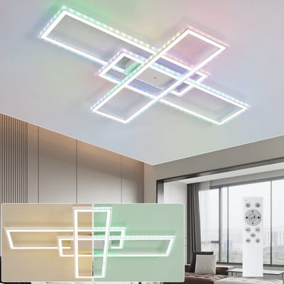 NETTLIFE LED Plafondlamp - zilver - modern - RGB kleurverandering - dimbaar met afstandsbediening - 3xRechthoekig ontwerp - slaapkamerlamp 50W - voor woonkamer | keuken | hal eetkamer