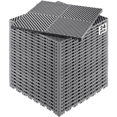 VEVOR in elkaar grijpende drainagemat, 15,7 x 15,7 inch modulair in elkaar grijpend kussen, 24-delige splitsbare drainagematten, antislip grijze PP drainagevloertegels en douchemat, voor garage, tuin, keuken en buitengebruik