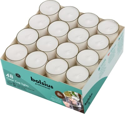 Bolsius Professional Waxinelichtjes / Clear cups lights - 48 Stuks - Wit - 8 branduren