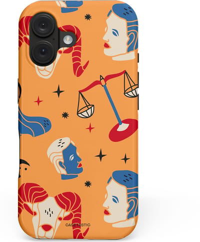 Casetastic hoesje geschikt voor Apple iPhone 16 - MagSafe - Dubbellaagse bescherming - Zodiac in lijn - Fashion Case - Okergeel Terracotta Zand Rood
