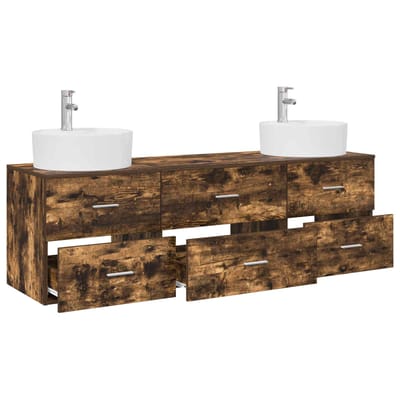 vidaXL - Badkamerkast - set - 3 - st - Gerookt - eiken - 161.5 - x - 44.5 - x - 82 - cm
