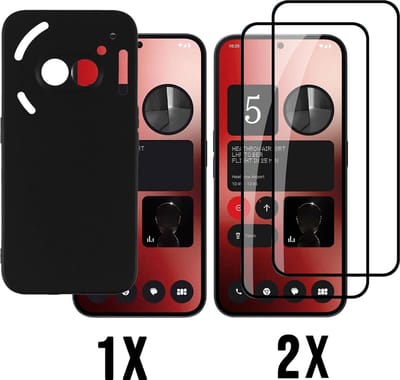 Casemania Hoesje Geschikt voor Nothing Phone 2a - Zwart & 2x Glazen Screenprotector - Siliconen Back Cover