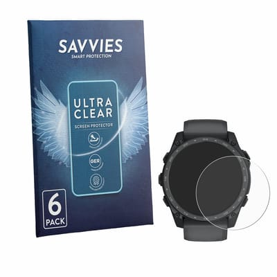Savvies - Screenprotector voor Garmin Tactix 8 Amoled Cerakote (51 mm) - Folie Beschermfolie transparant 6 Stuks