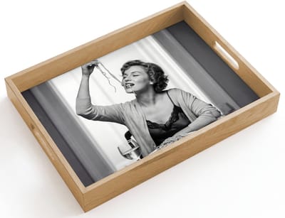 Dienblad hout 40x30 cm - Schootdienblad - Vrouw - Spaghetti - Zwart - Wit - Borrelplank rechthoek - Plateau dienbladen