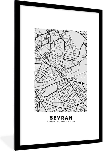 Fotolijst incl. Poster - Kaart - Stadskaart - Sevran - Plattegrond - Frankrijk - 60x90 cm - Posterlijst