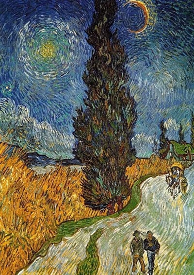 Kunstdruk Vincent Van Gogh - Landstrasse mit Zypresse und Stern 21x29,7cm