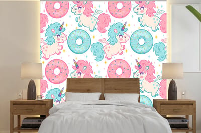 Behang - Fotobehang Eenhoorn - Donut - Baby - Breedte 240 cm x hoogte 240 cm