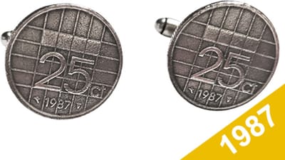 Manchetknopen Kwartje 1987 Verzilverd - Uniek en Stijlvol Sieraad met Jaartal - Cadeau Geboortejaar - Alle Jaartallen Beschikbaar - Doorsnede 1,8 cm