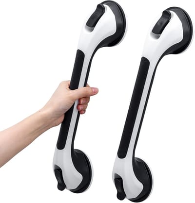 Zwarte Badkamer Handgrepen Set van 2, 43cm Zuignap Handvaten voor Senioren, Veiligheidshandgrepen voor Gehandicapten, Geen Boren, Verwijderbare Steunen tot 109kg
