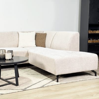 Dimehouse Hoekbank met chaise longue beige chenille stof Manon - rechts - Chenille - Scandinavisch & Basic - 274 x 210 x 84 cm