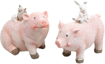 Decoratief figuur set varkentje met dierenvrienden 9,3 cm × 7,5 / 8,5
