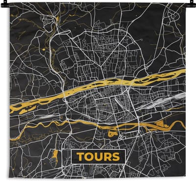 Wandkleed - Wanddoek - Kaart – Stadskaart – Tours - Plattegrond – Frankrijk - 180x180 cm - Wandtapijt