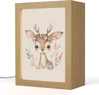 Nachtlampje 15x20 cm - Kinder lampje - Hert - Bohemian - Bloemen - Bosdieren - Tafellamp kinderkamer - Slaapkamer lamp - Bedlamp kinderen - Kinderlampje stopcontact - Wandlamp babykamer - Nachtlampjes