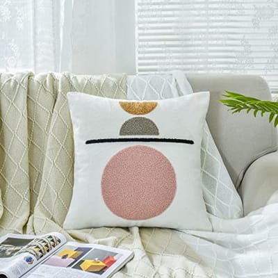 Boho geborduurde sierkussensloop met geometrisch patroon voor moderne woondecoratie