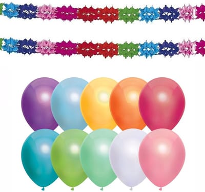 Haza - Verjaardag kamer versiering set - 2x feestslingers van 6 meter - en 50x gekleurde ballonnen