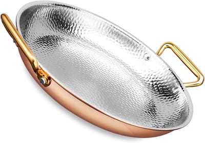Paella Pan - Koekenpan Bakplaat - Spaanse Gerechten Maken - Roestvrij Staal - 26 Cm - Rosé Goud