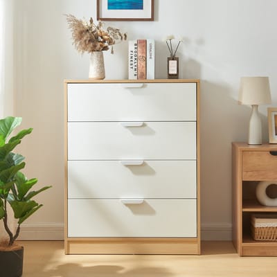 [en.casa] Commode Varkaus met 4 lades kledingkast slaapkamer opbergkast ladekast 90x70x40 cm eikenkleurig en wit