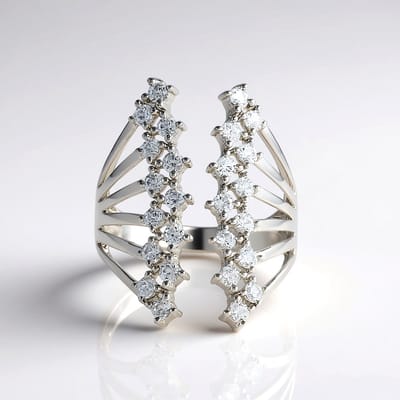 Cavill - Zilveren Ring met 26 Ronde Cambodjaanse Zirkonia 0,94 ct - 925 Sterling Zilver Platina Geplatineerd - Elegante Open Ring Dames