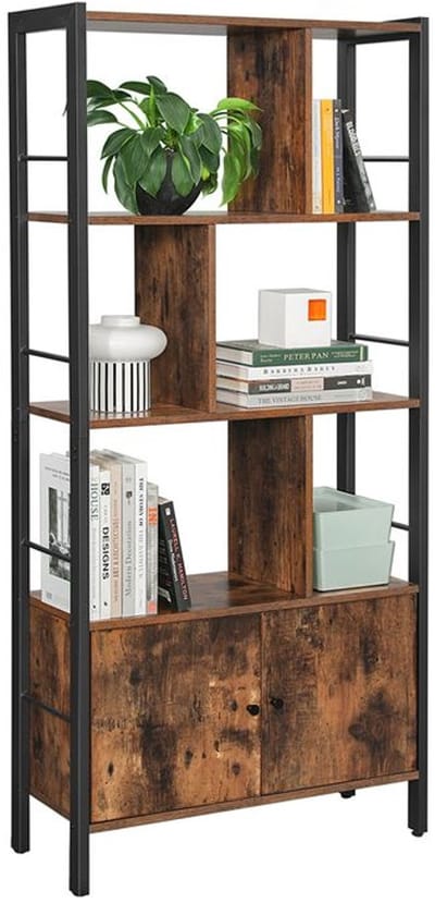 Songmics - Boekenkast - 4 Planken - Kasten - Vintage Bruin Zwart - Industrieel Stijl