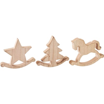 VBS Houten schommelfiguren "Paard, dennenboom en ster", set van 3
