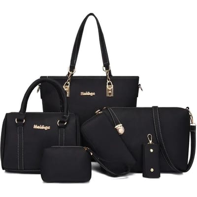6 STUKS Dames Handtas Set Mode PU Leer Dames Handtas Waterdicht Effen Messenger Schoudertas Portemonnee Tassen Beroemd Merk black