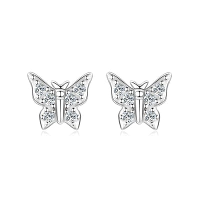 Lumici® Exclusive | GRA Gecertificeerde Moissanite Butterfly Stud Oorbellen - 0.096 CT - D VVS1 - Rhodium Plated S925 - Minimalistische Luxe - Voor Haar - Dagelijks & Feestelijk - Moederdag - Valentijnscadeau - Verrassing - Rhodium