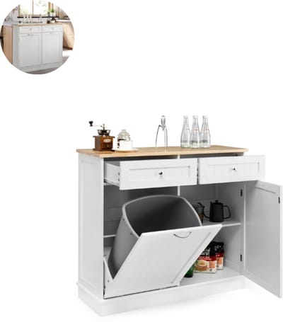 Keukeneiland - Verplaatsbaar - Keukenkast - Dressoir - Organizer - Kasten - RVS Werkblad - 2 Deuren - Wit