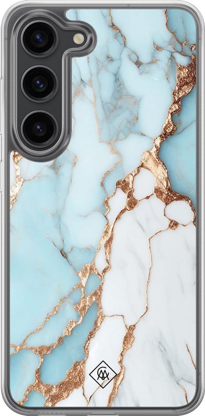 Casimoda® hoesje - Geschikt voor Samsung Galaxy S23 Plus - Marmer Lichtblauw - 2-in-1 case - Schokbestendig - Marble design - Verhoogde randen - Blauw, Transparant