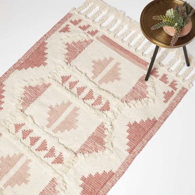 Homescapes Handgeweven Kelim Vloerkleed Satara - 90 x 150 cm, roze patroon