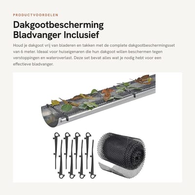Dailygoods- Dakgootbescherming 6 m - Inclusief 8 Klemstangen - Flexibel Kunststof Rooster - Bladvanger - Eenvoudige Montage - Onbreekbaar en Weerbestendig
