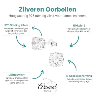 Aramat Jewels | Oorbellen | Zilveren Oorbellen met Rond Zirkonia’s | | | |7mm | Zilver | Kinderen, Volwassenen | Verkleurd niet