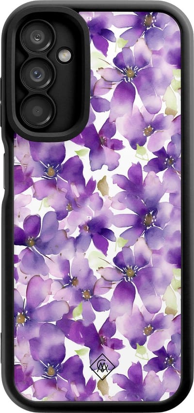 Casimoda® hoesje - Geschikt voor Samsung Galaxy A14 5G - Floral Violet - Zwart TPU Backcover - Bloemen - Paars