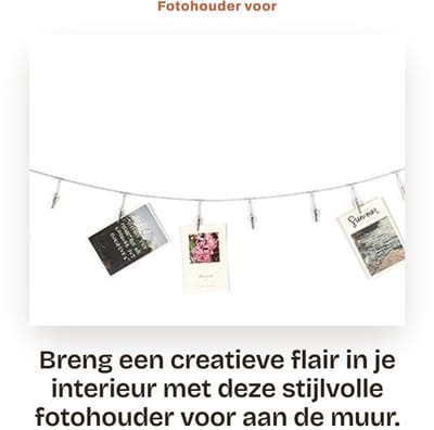 Dailygoods- Fotohouder Draadkabel met 12 Clips - Fotoclip - Wanddecoratie - Staal/IJzer - 156,5 cm - Betrouwbare Kwaliteit - Foto Ophang Systeem