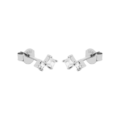Karma Oorbellen Zirconia Double Squared | Zilver