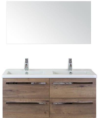Seville Badmeubelset 120 cm - 4 Laden Tabacco - Wastafel Djazz Dubbel met Spiegel