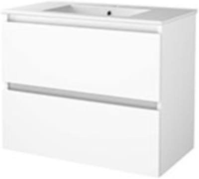 Basic-Line Start 46 Badkamermeubelset - 80 x 46 cm - Greeploos - 2 Lades - Keramische Wastafel - 1 Kraangat - Ice White