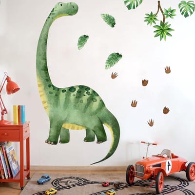 Grote Dinosaurussen Muurstickers voor Kinderen, 3 Stuks Dierenstickers met Palmbomen voor Muurdecoratie