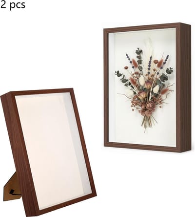 2-stuks Fotolijst - Presentatielijst - Lijst voor gedroogde bloemen - 3D fotolijst - Leeg fotolijstje - 21,8*26,9*3 cm - Geschikt voor bruidsboeketten, doe-het-zelf kunstwerken, decoratieve foto's, enz. - Bruin