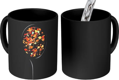 Magische Mok - Foto op Warmte Mokken - Koffiemok - Kruiden - Zwart - Lepel - Magic Mok - Beker - 350 ML - Theemok