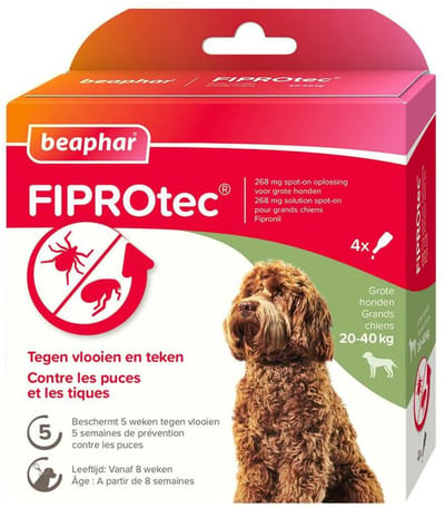 Beaphar Fiprotec Anti Teken- en Vlooiendruppels Hond 20 - 40 kg - 2 x 4 stuks - Voordeelverpakking