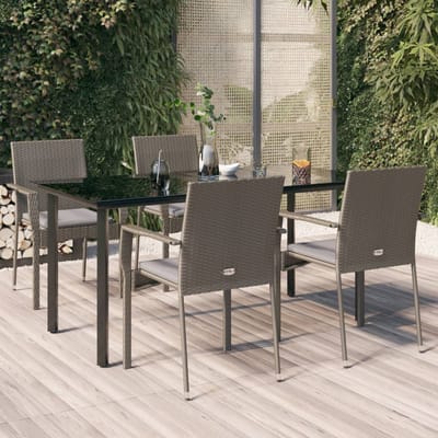 vidaXL - 5-delige - Tuinset - met - kussens - poly - rattan - zwart - en - grijs