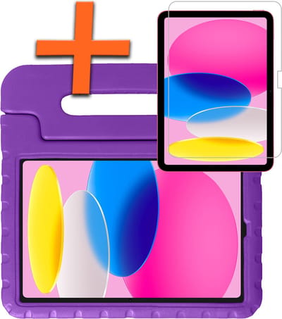 Hoesje - Geschikt voor Apple iPad 10 (2022) - 10.9 inch - 10e Generatie - Met Screenprotector - Kinderhoes Shockproof Bumper - Kidsproof Case - Tablet Hoes - Kinder Hoes Cover - Paars
