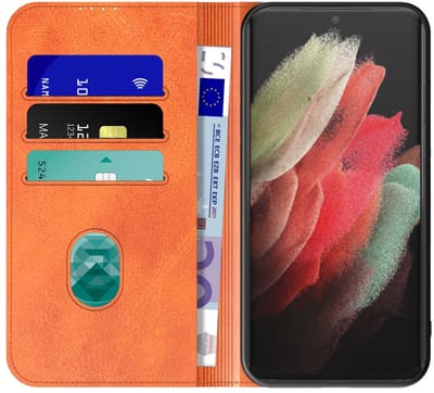 Geschikt voor Samsung Galaxy S21 Ultra Telefoonhoesje Bruin Kunstleer Met Magnetische Sluiting - Portemonnee BookCase Met Pasjeshouder - ProtX