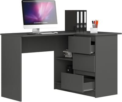 Hoekbureau Rechts B16 / Computerbureau / Computer Tafel / Bureautafel Rechts / Grafietgrijs / 124 x 77 x 85 cm