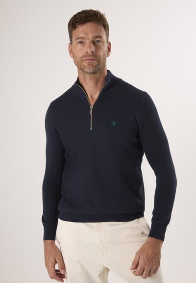 Felix Hardy Gebreide Trui Met Halve Rits - 100% Katoen Heren Navy - 2Xl