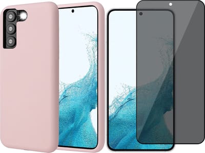 Hoesje geschikt voor Samsung Galaxy S22 - Matte Back Cover Microvezel Siliconen Case Hoes Roze - Tempered Glass Privacy Screenprotector