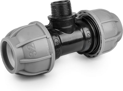 Bradas PN10 T-stuk – 20 mm x 1/2" mannelijk – Voor PE-leidingen – Tyleenslang – Verloop T-stuk – Drukbestendig