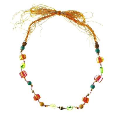 Behave® kralen ketting - multi kleur oranje 70 cm - trendy fashionaccessoire