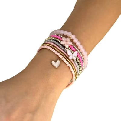 4-delige Dames Armbanden Set – Zirkonia & Metalen Ketting – Modieuze Accessoires voor Feest, Party & Dagelijks Gebruik - Roze