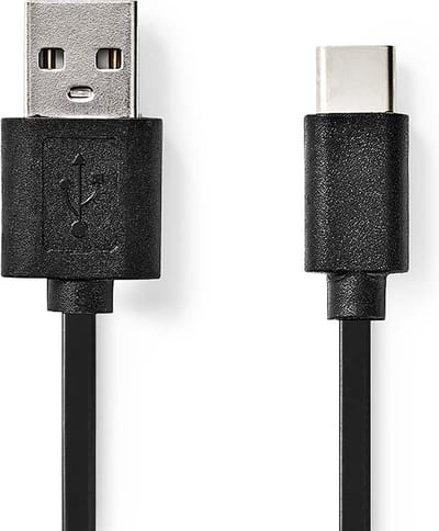 USB-Kabel - USB 2.0 - USB-A Male - USB-C Male - 2.5 W - 480 Mbps - Vernikkeld - 1.00 m - Rond - PVC - Zwart - Label